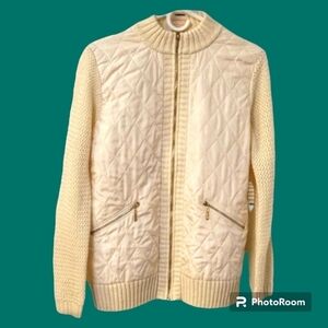 Oliver Cream Quilted Knit Crochet Sweater Zipper Coatigan Size Medium